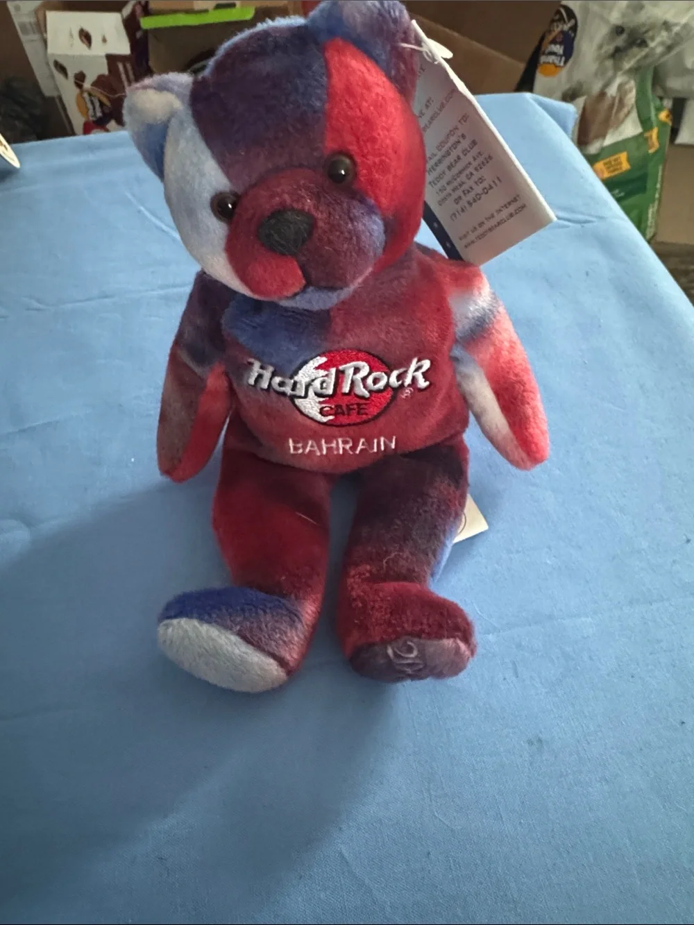 Hard Rock Cafe Red Blue Purple White Tie-Dye Bahrain Plush Bear Limited